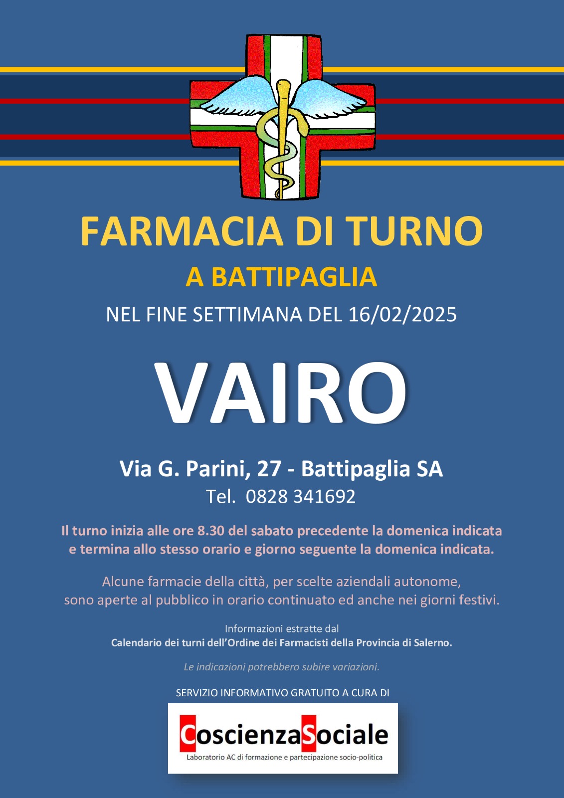 Farmacia Di Turno A Battipaglia: Vairo In Servizio Nel Weekend Del 16 Febbraio 2025