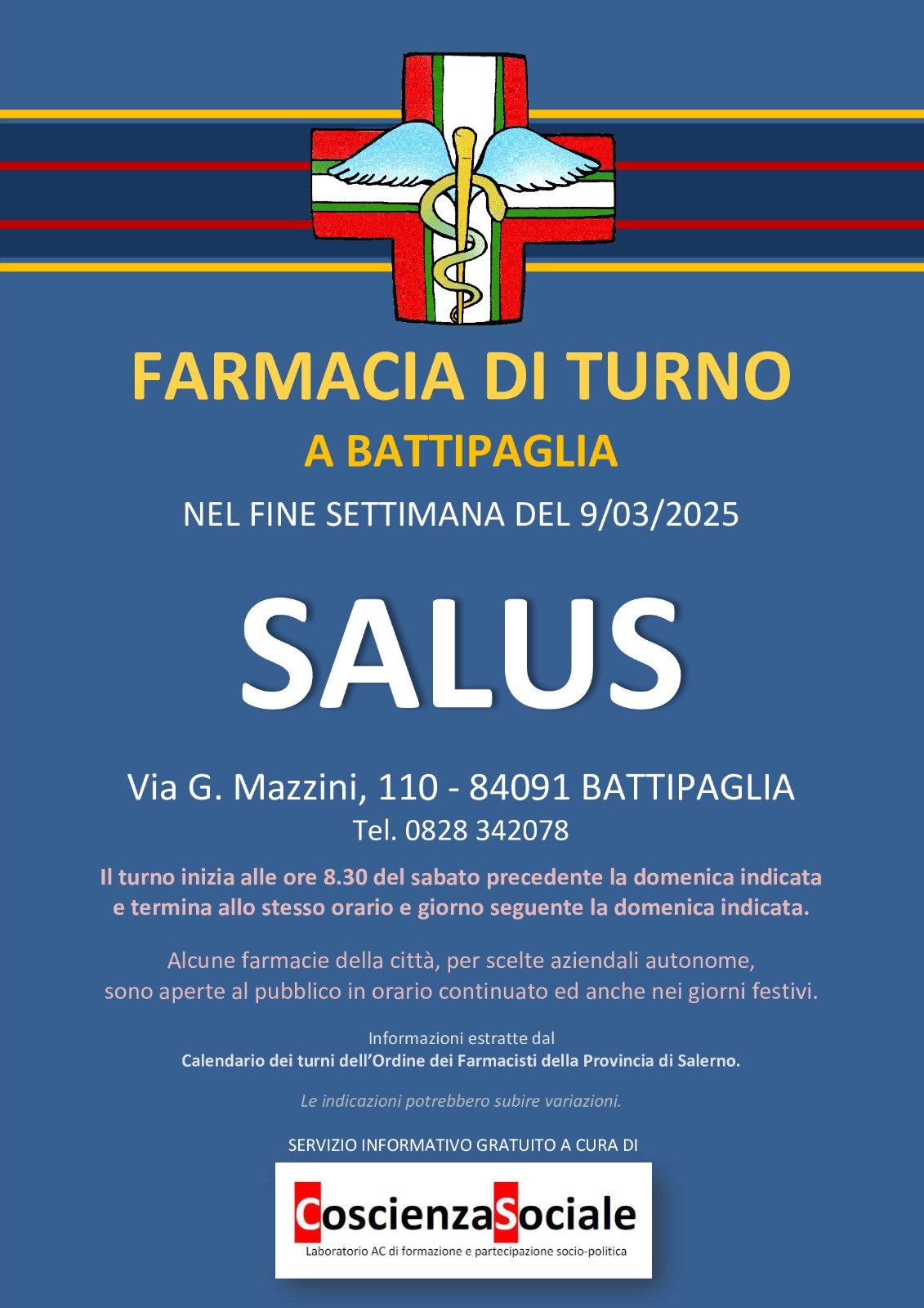Farmacia Di Turno A Battipaglia: Salus In Servizio Il Fine Settimana Del 9 Marzo 2025