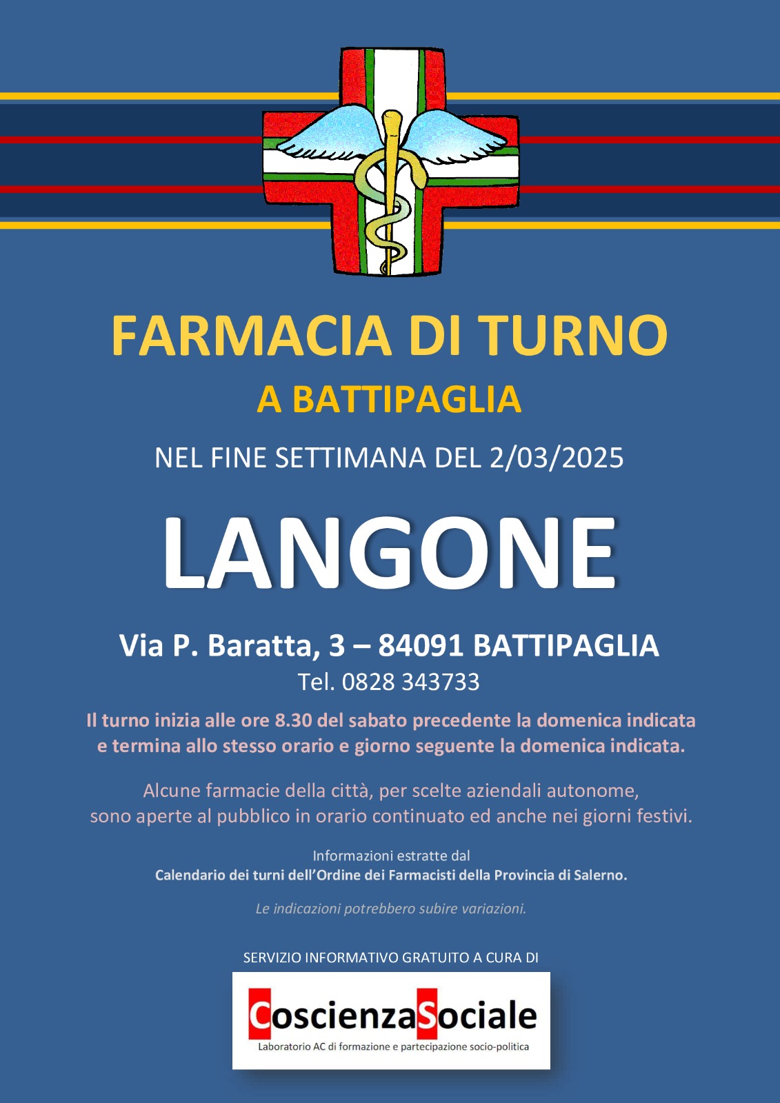 Farmacia Di Turno A Battipaglia: Servizio Attivo Nel Fine Settimana Del 2 Marzo 2025
