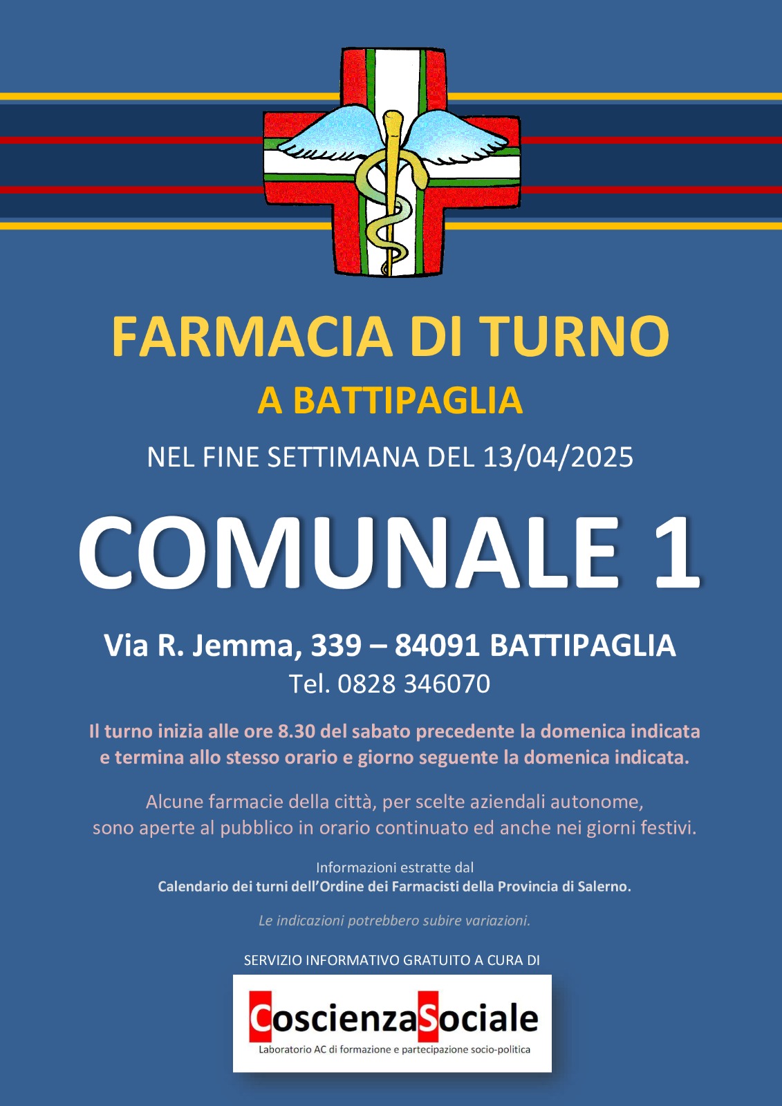 Farmacia Comunale 1, La Farmacia Di Turno A Battipaglia Nel Fine Settimana Del 13 Aprile 2025