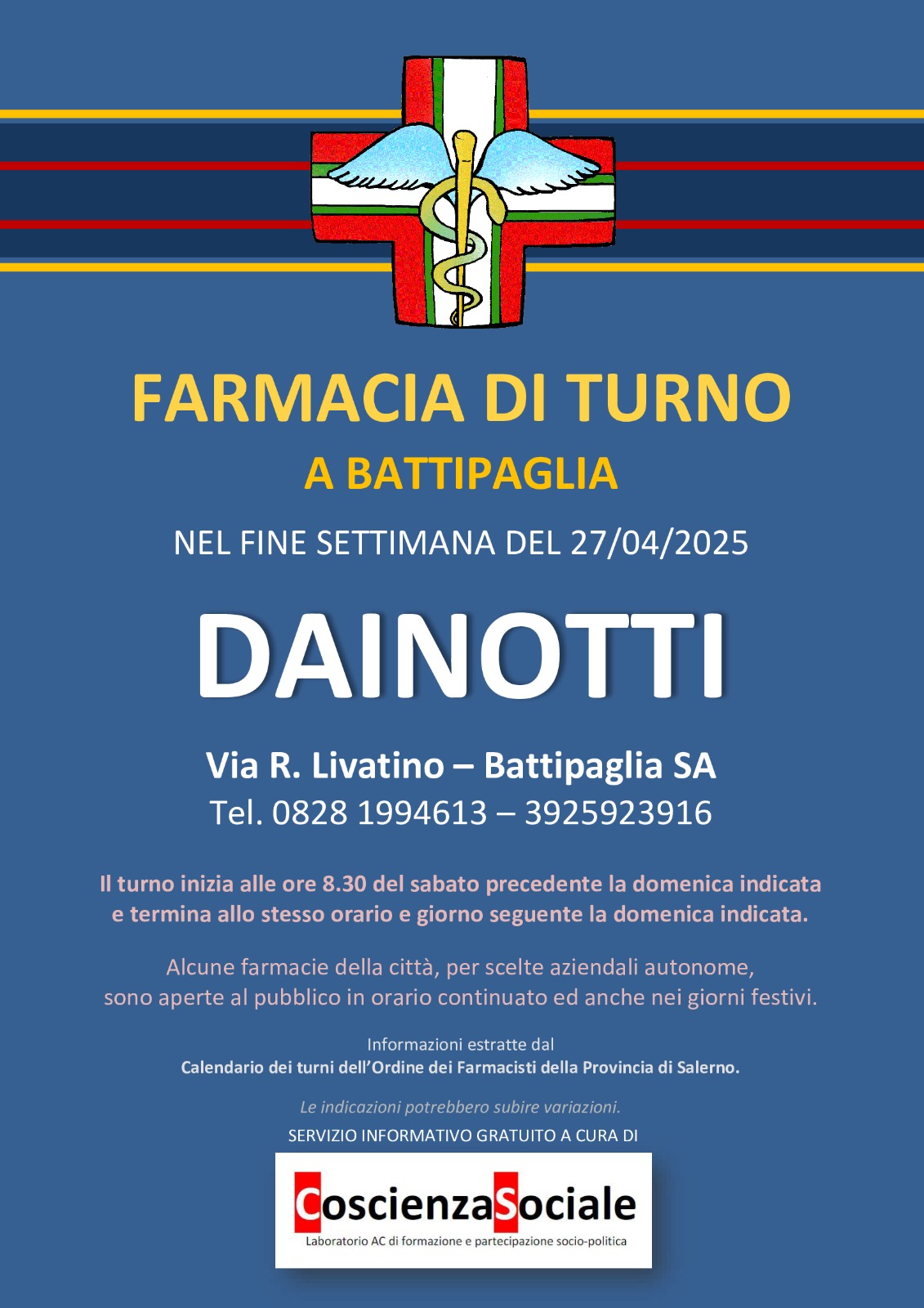 Farmacia Di Turno A Battipaglia: Dainotti Disponibile Nel Weekend Del 27 Aprile 2025