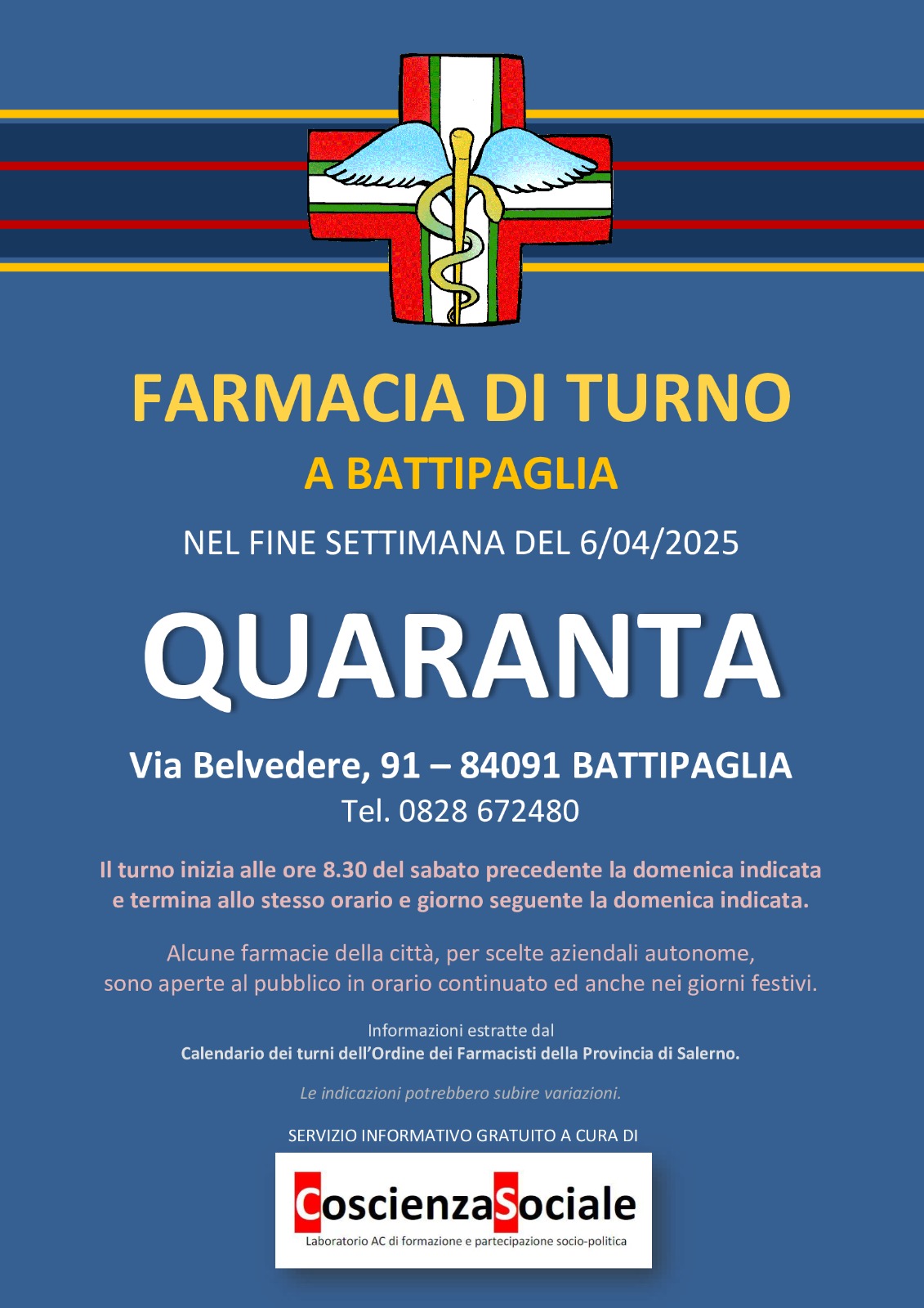 Farmacia Di Turno A Battipaglia: Farmacia Quaranta Per Il Weekend Del 6 Aprile 2025